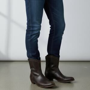 FRYE Leather Mid Calf Boots Women's Sz 10 Brown Biker Western Minimalist Edgy